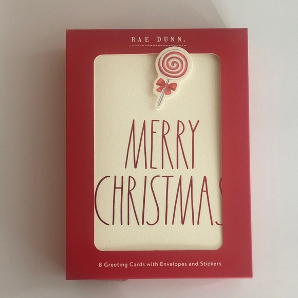 Rae Dunn nwt Red Ivory Merry Christmas Lollipop Greeting Cards Set